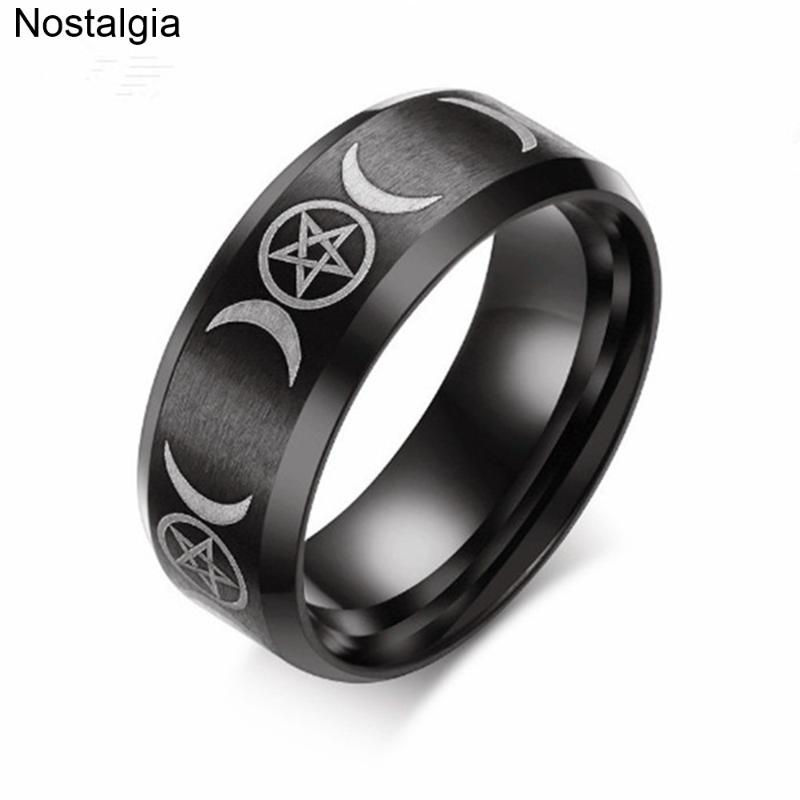 

Triple Moon Goddess Wicca Witchcraft Titanium Moon Signet Ring Men Black Punk Stainless Steel Jewelry Gift For Women
