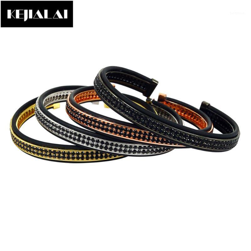 

Men Bangle Leather Bracelet Double Lines Black Zircon Open Cuff Adjustable for Women Fashion Jewelry High Quality1