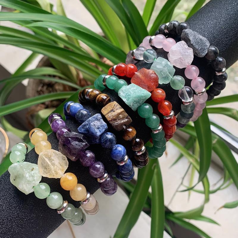 

Charm Bracelets Irregular Natural Gem Stone Ore Rock Quartz Tiger Eye Citrines Fluorite Purple Crystal Bracelet For Women Men Healing