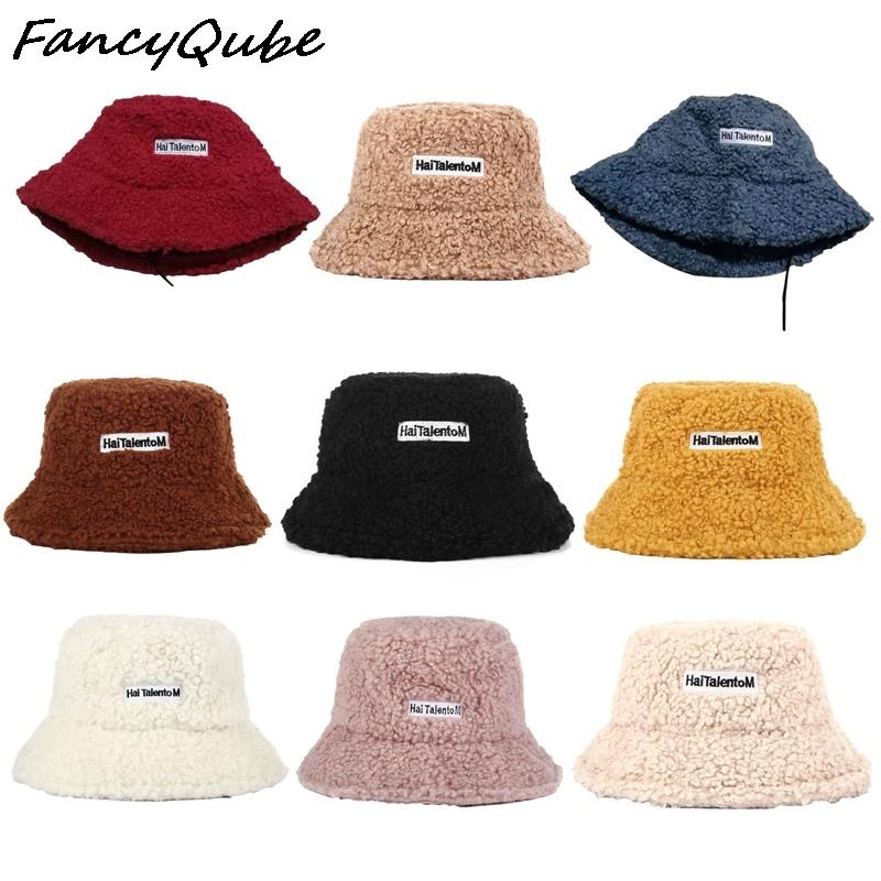 

Women Hat Solid Artificial Fur Warm Female Cap Faux Fur Winter Bucket Hat For Women Outdoor Sunscreen Sun Panama Lady Cap, Blue;gray