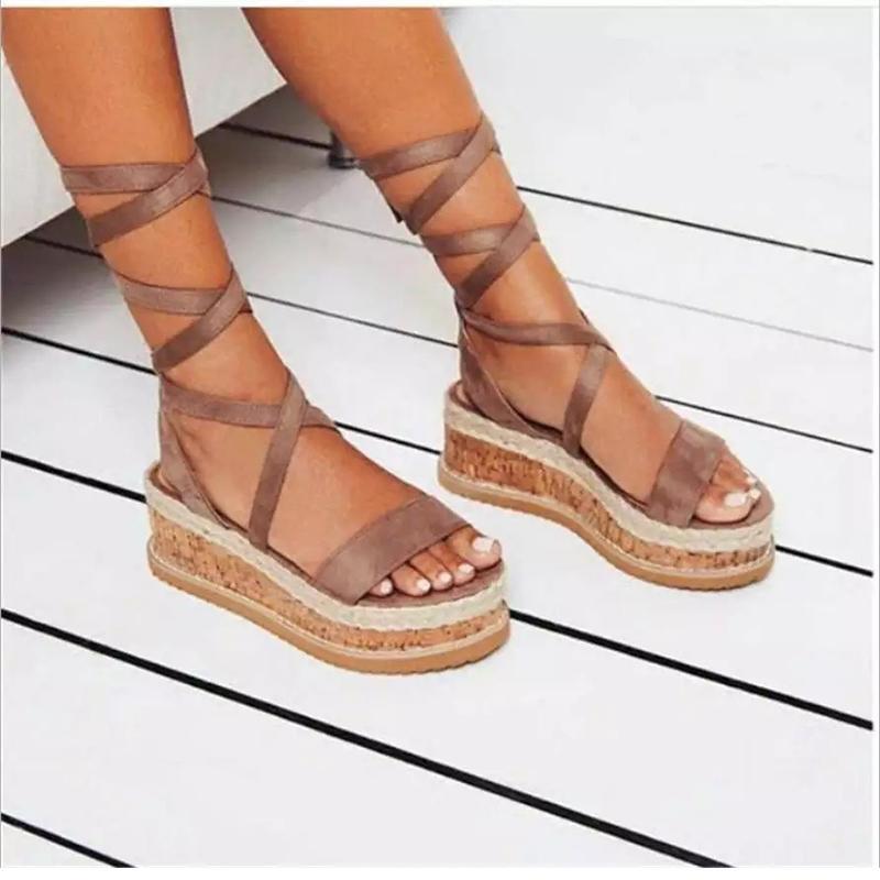 

Rome Woman Sandals Ladies Summer Women Ankle Straps Gladiator Wedges Women's Casual Platform Female Beach Shoes Plus Size1, Khaki