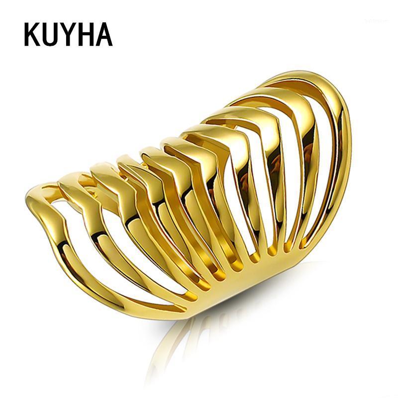 

New Women Gold/Silver Color Ring Hollow Huge Fashion Jewelry Luxury Wedding Rings Fashion Bague Wedding Bands1