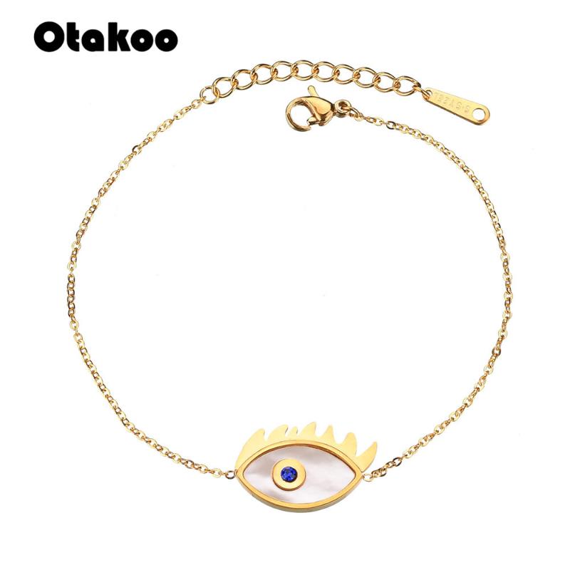 

Otakoo Blue Evil Blue Eye Bracelets Stainless Steel Gold-color Link Female Bracelets & Bangles Women Gifts
