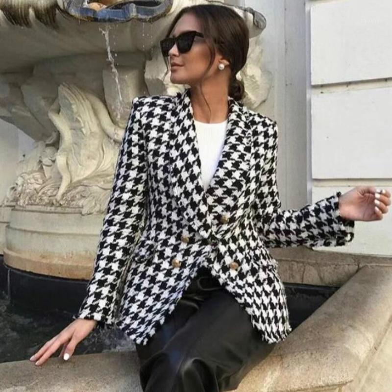 

Women' Suits & Blazers Women Blazer Houndstooth Pattern Woolen Coat For Autumn And Winter1, Black