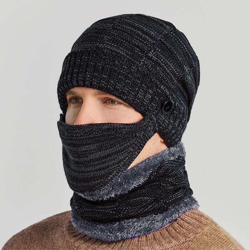 

New Fashion Beanie Hat Scarf Set Winter Thick Knitted Hat Skull Cap Casual Knit Men Plus Velvet Cap Gorro Invierno Hombre