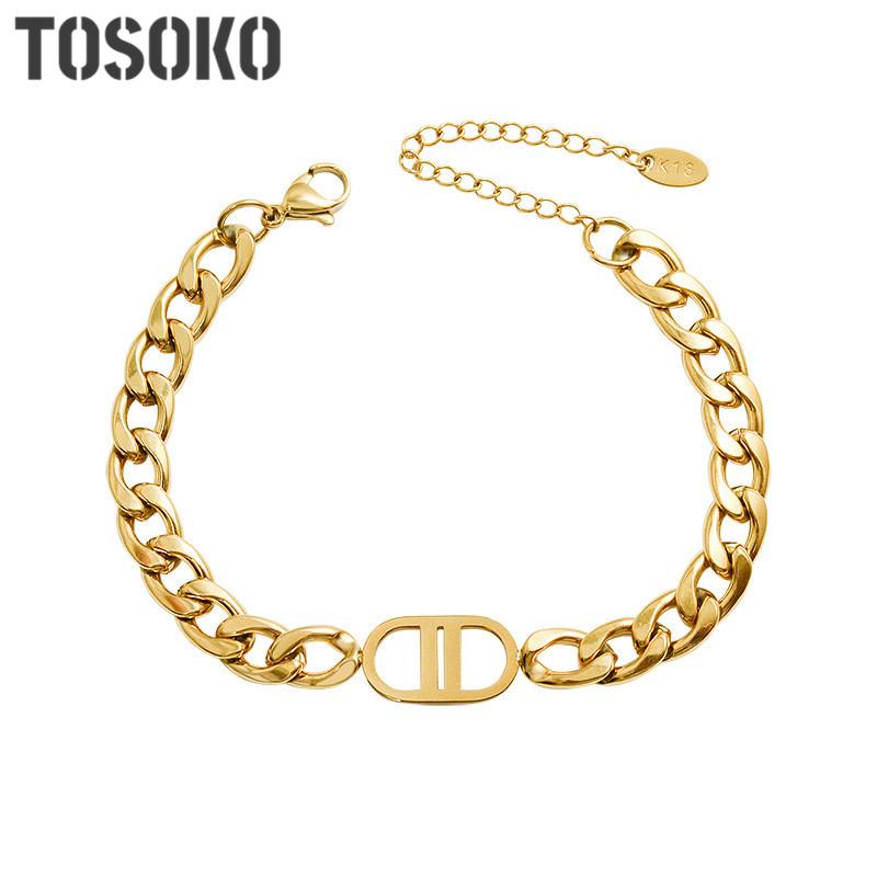 

TOSOKO Stainless Steel Jewelry Personality Letter D Thick Chain Hip Hop Bracelet For Female BSE164
