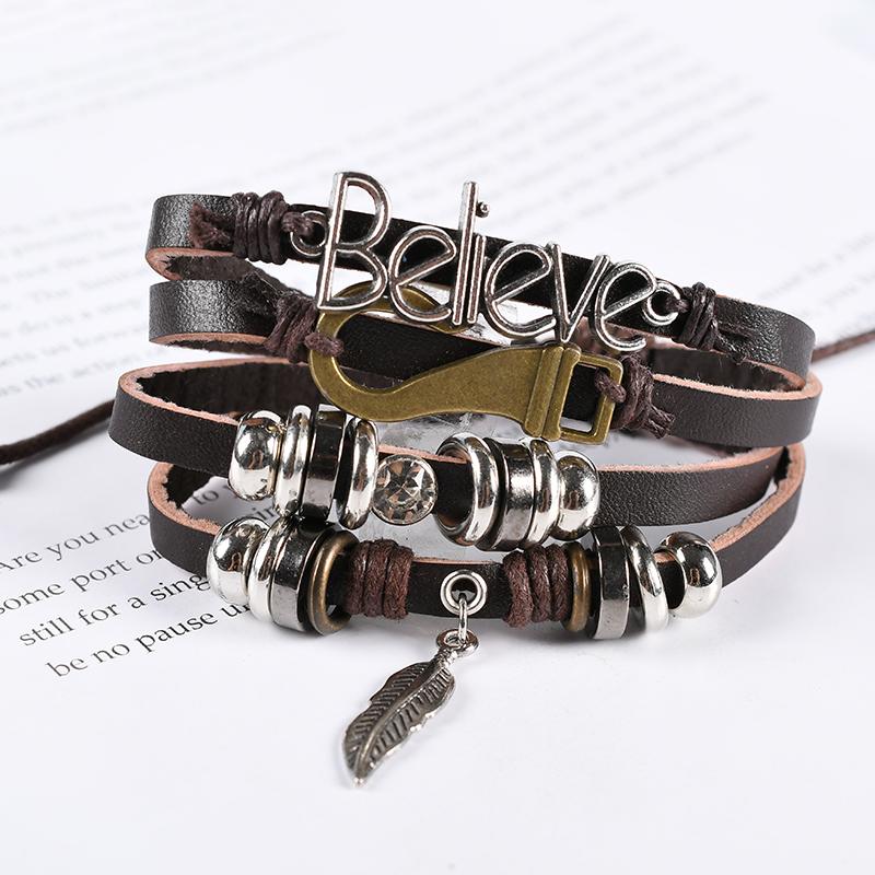 

My BOHO Tibetan Stone Feather Multilayer Leather Bracelet Eye Fish String Bead Bracelet Men's Retro Punk Wrap Wristband