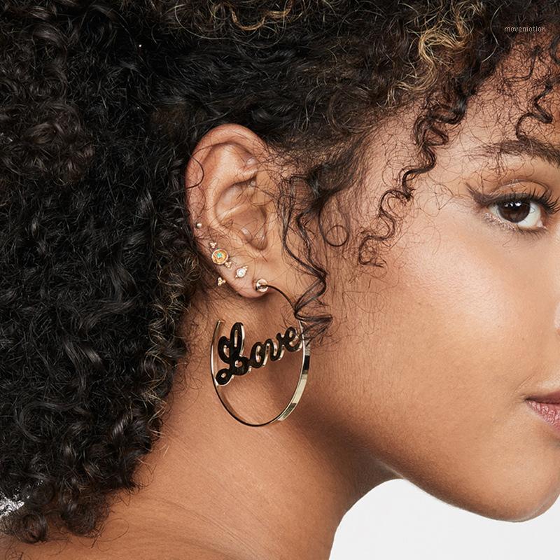 

Vintage Love Letter Hoop Earrings For Women Exaggerated Large Circle Round Statement Earrings Punk Dangle Hip-hop Metal Jewelry1