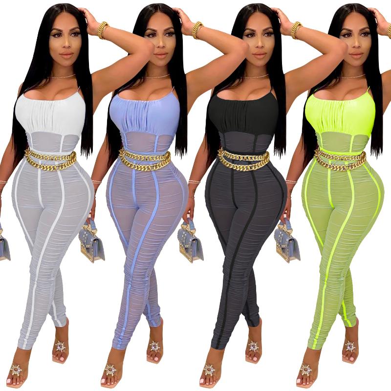 

Cutubly Mesh See Though Rompers and Jumpsuits for Women Spaghetti Strap Club Women Jumpsuit Stacked Sexy Party Jumpsuit Romper, Black
