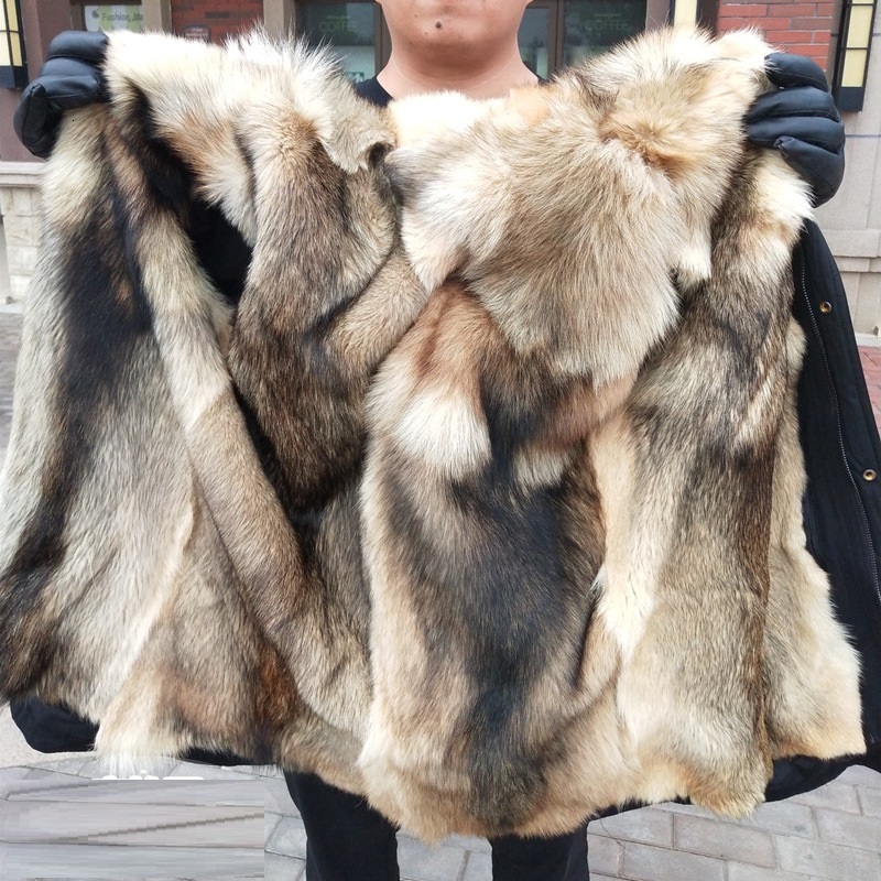 

2021 Winter Wolf Skin Lining with Hood Jacket Warm Man Plus Size Folding Liner GIPS, Black