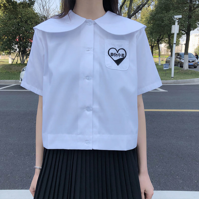 

2021 New Peter collar short sleeve women's embroidered female shirt (x1354) WPGT, White