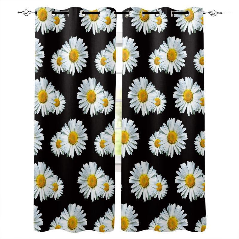 

Flower White Daisy Black Window Curtains Home Decor Curtains for Living Room Bedroom Kitchen Items1, As pic