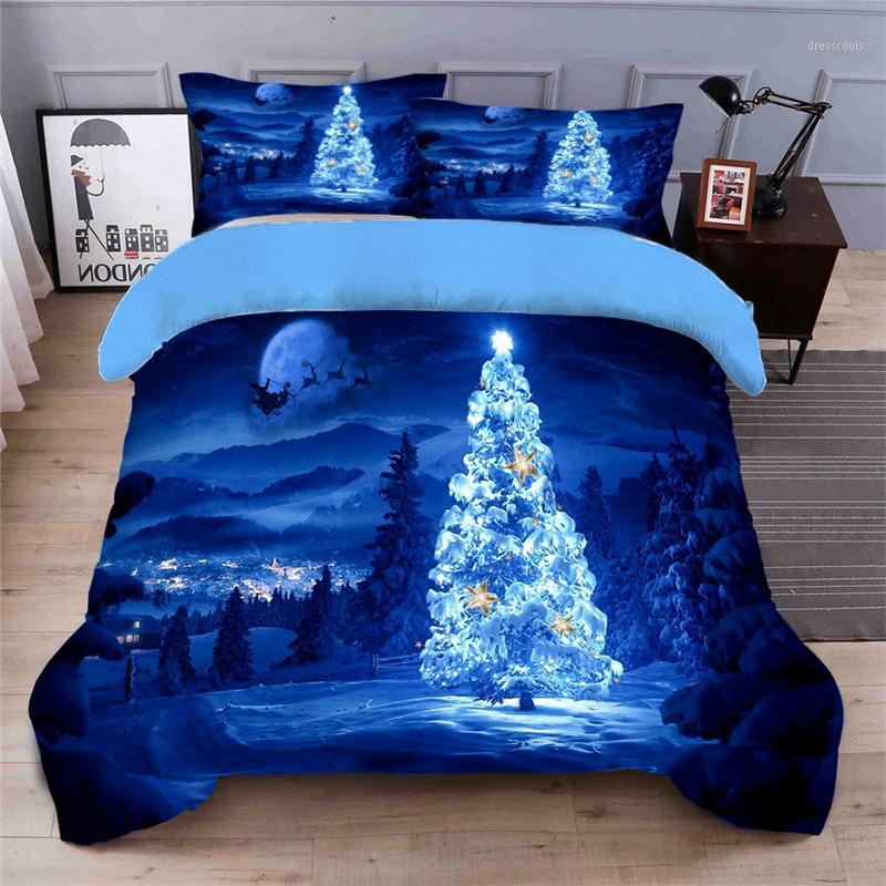 

Blue Christmas tree 3D bedding set Duvet Covers Pillowcases  4pcs full quenn king comforter bedding sets bed linen1