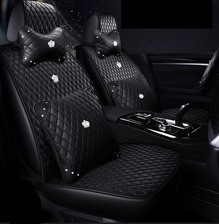 

Universal Fit Car Accessories Seat Cover For Sedan Full Set Crown Design Durable Leather Adjuatable Seat Covers with Pillows Cushion For SUV