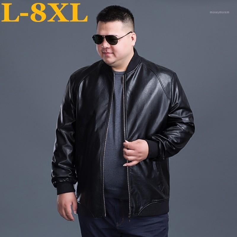 

new plus size 8XL 7XL Men Solid Mens Leather clothes Coats Trend Slim Fit Youth Motorcycle Sheepskin Jacket1, Black