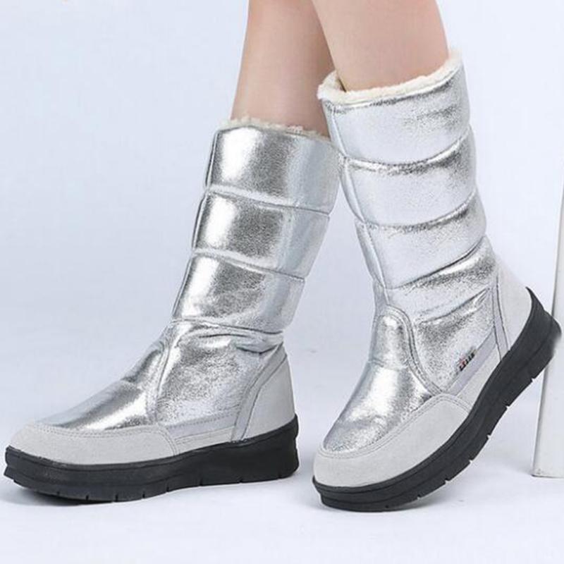 

High Boots women winter shoes female style silver fashion Solid color warm plush antiskid flat outsole Straight snow boots sy627, Black