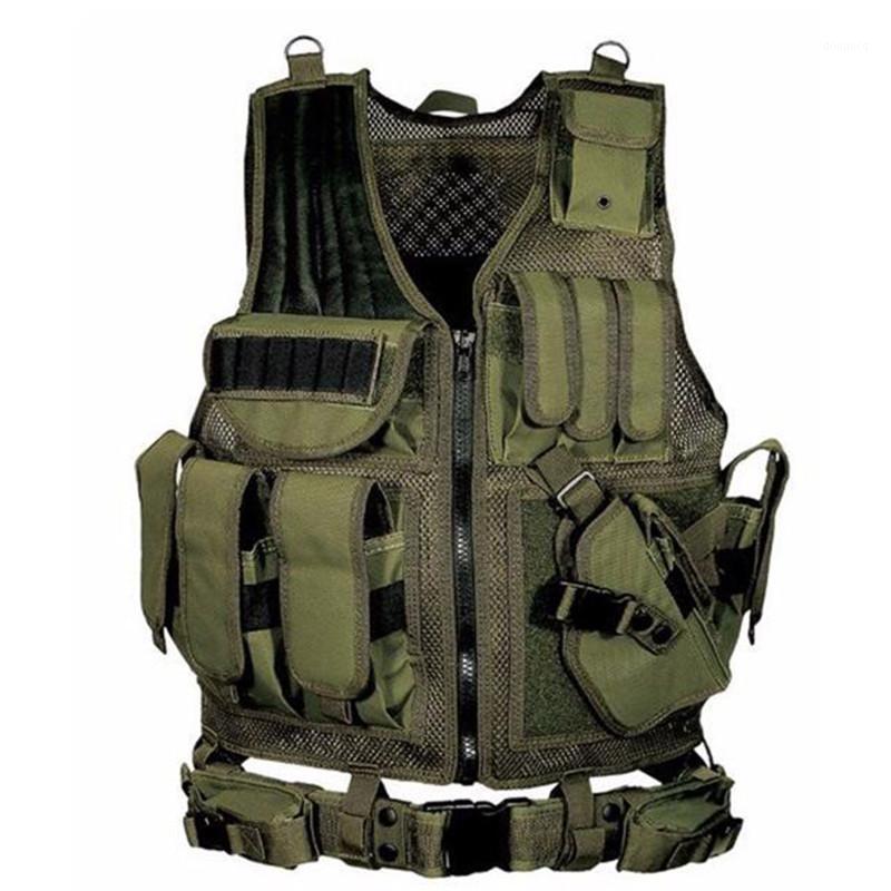 

Outdoor Men Tactical Vest Paintball Camouflage Molle Hunting Vest Assault Shooting Hunting Plate Carrier With Holster1, Black