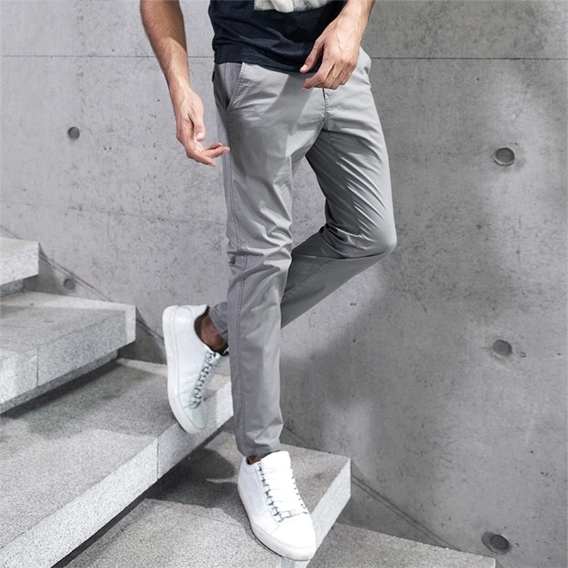KUEGOU Cotton spandex Men's casual Spring slim type straight slacks Micro elastic pants summer KK-2397 201221