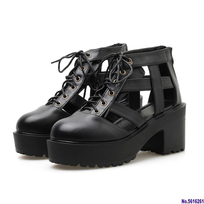 

Hollow Out Gladiator Sandals Women Heels Lace Up Square Heels Summer Shoes Female Footwear Zipper Ladies Casual Shoes, Black shoes