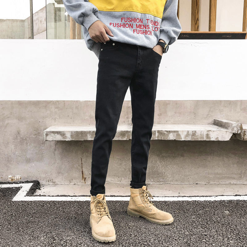 

Men's Spring 2021 and Winter New Skinny Elastic Denies Pants Clothing 9WHE, Black