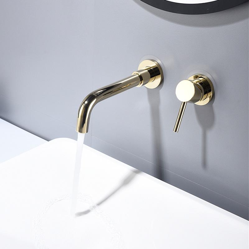

Beiluode Luxury Gold Tap Wall Mounted Bathroom Basin Sink Faucet Solid Brass Hot and Cold Mixer Golden Bathtub Faucet MP1010