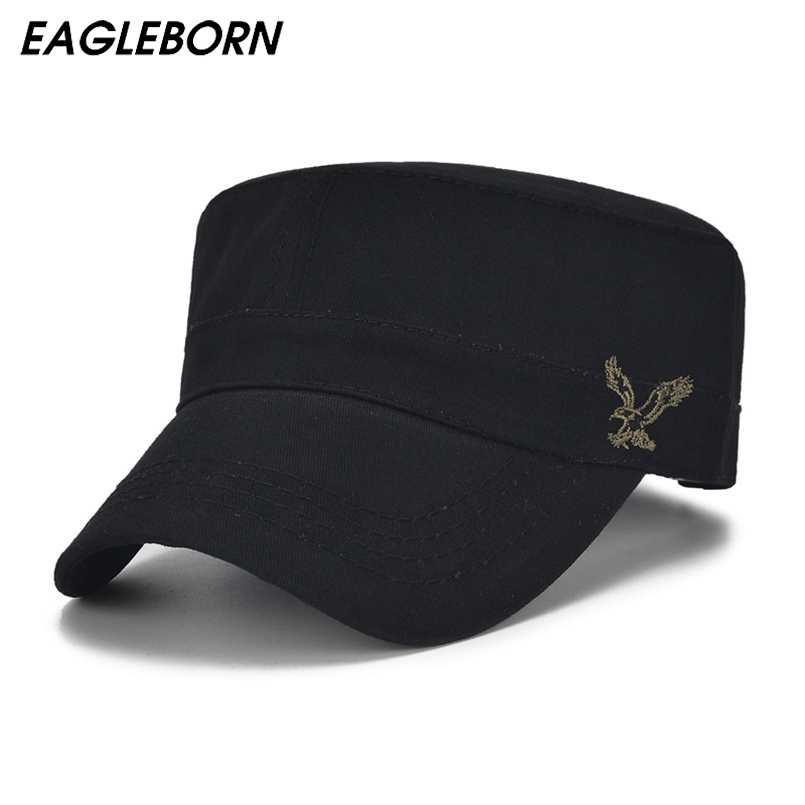 

High Quality Men Vintage Flat Top Caps Embroidery Eagle Military Hats Luxury Casual Women Baseball Hat Cotton Black Army Cap 201027, Grey