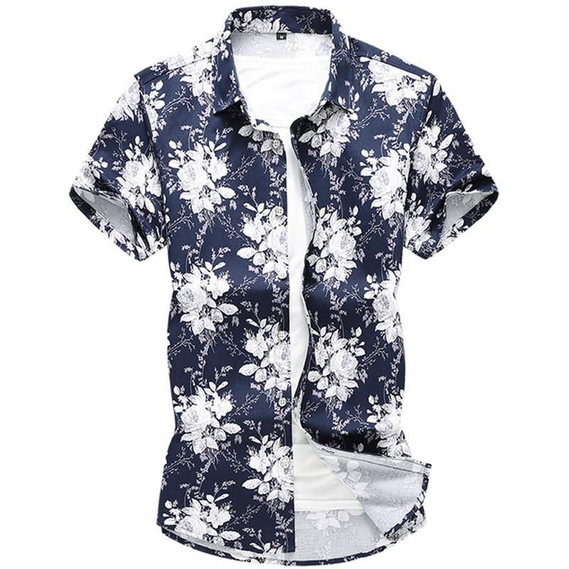 

Men's Shirts Floral Casual Shirt Hawaiian Holiday Male Cotton Fashion Clothing Flower Summer Beach Blouses Clothes -7XL, White;black