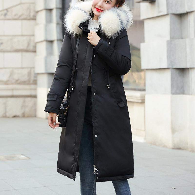 

Women Fur Collar Long Parkas Solid Color All-match Casual Hooded Full Sleeve Parkas Autumn Winter 2021 Warm Female, Blue