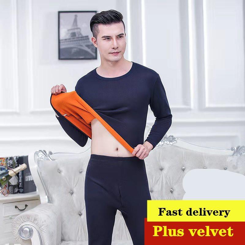 

High Quality Winter Men Thermal Underwear Plus velvet Thickening Thermal Suit Comfortable Warm Tops + Pants1, Black