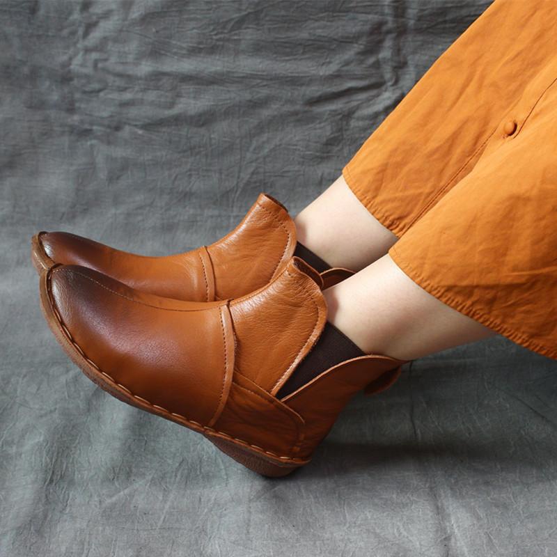 

Careaymade-new women's boots handmade soft short boots women's Retro literature art comfortable soft sole flat sole single, Black