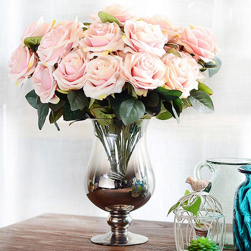 

home decoration10 Heads French Romantic Artificial Rose Flower wedding decoration Silk Flower for Party valentines day gift, Green
