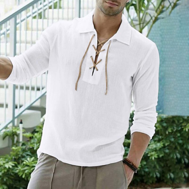 

Men's Baggy Cotton Blend Solid Color Long Sleeve Turn-down Collar Shirts, Green