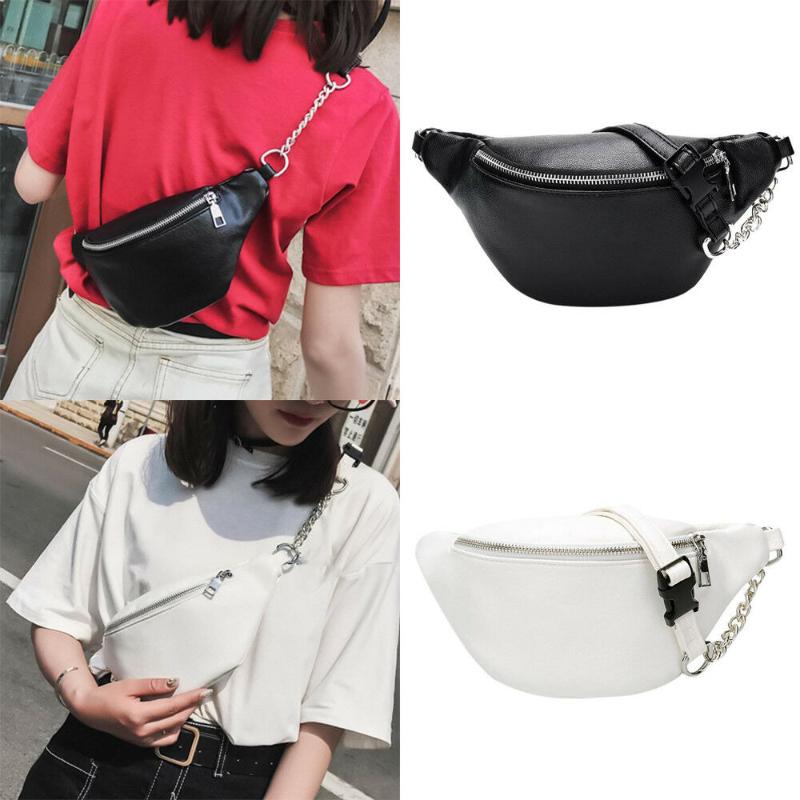 

White Black Fashion 2020 Women Waist bag Chain Belt Style Leather Chest Bags High quality fanny pack waist leg bag Shoulder mini