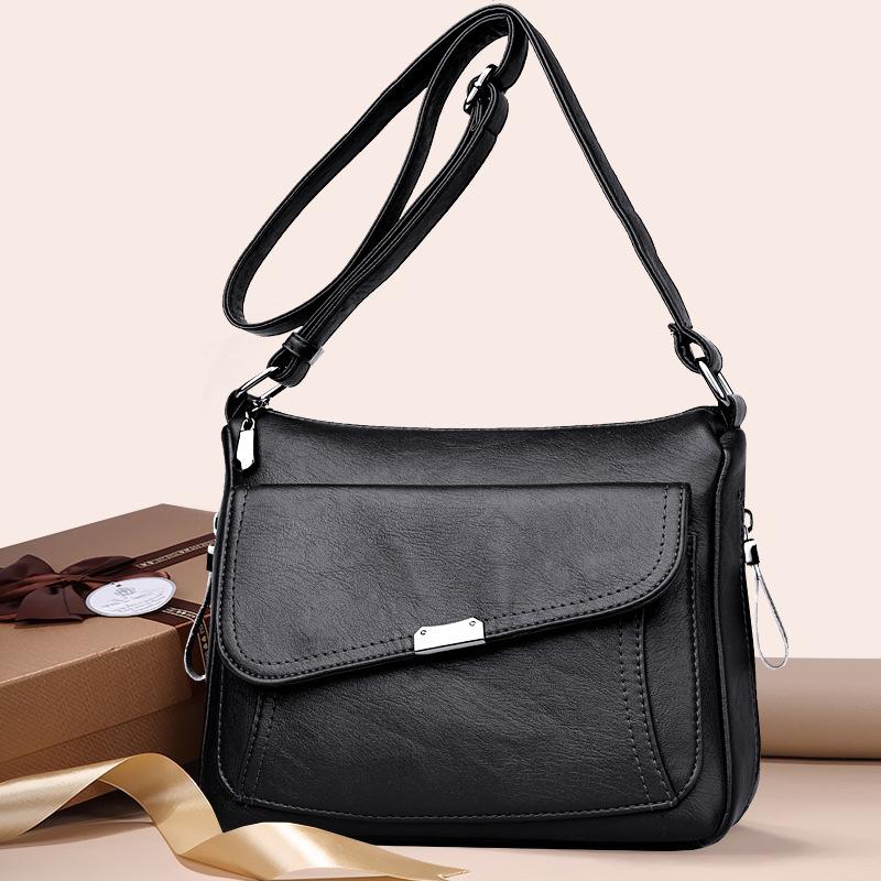 

Luxury Women's Bag PU Leather Crossbody Bag 2021 Large Capacity Messenger Simple Shoulder Lady Shopping Handbag, Black