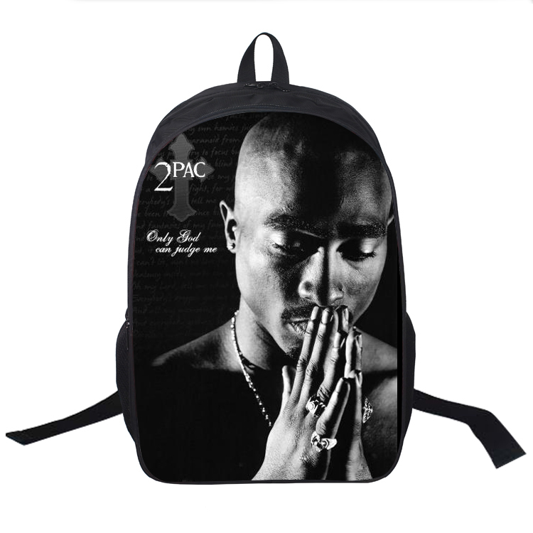 

Tupac 2pac Backpack Rapper Hip Hop Rap School Bags Only God Can Judge Me Printed Teenager 16 Inch School Bags for Girls Boys Bag C1103, Black