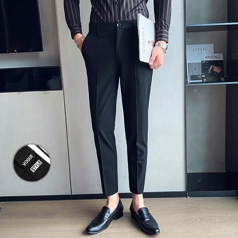 

Solid Color Men Suit Pants 2021 Autumn Business Dress Pants Korea Casual Slim Fit Office Social Pant Streetwear Wedding Trousers, Black