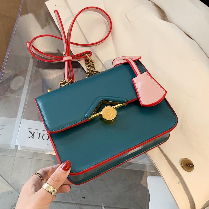 

Contrast color Flap Crossbody bag 2021 Fashion New High quality PU Leather Women's Designer Handbag Chain Shoulder Messenger Bag, Black