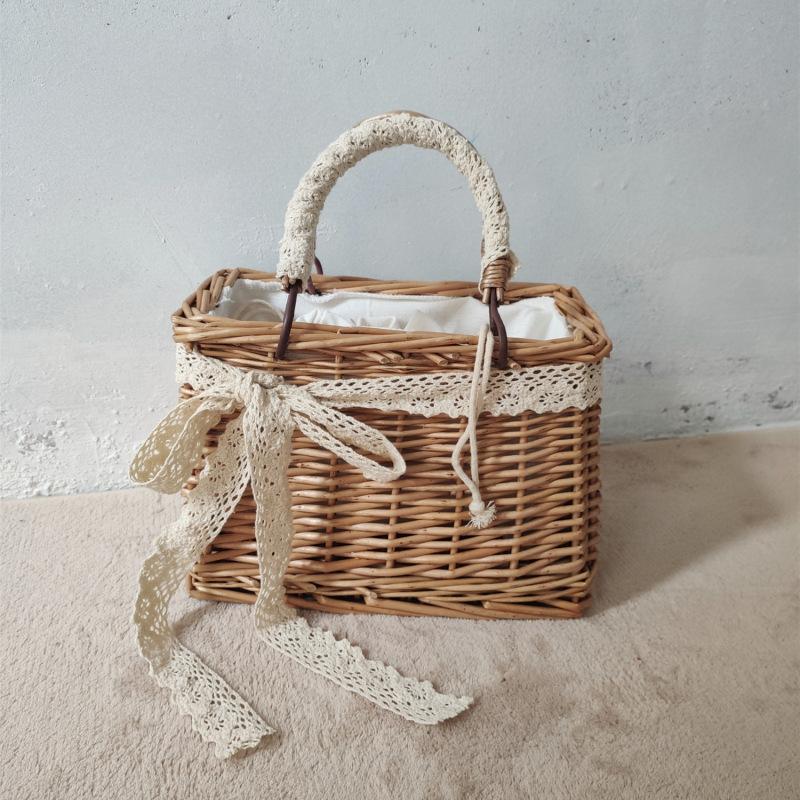 

Straw Purses and Handbags Women Summer Rattan Handmade Bow Hand Bags Tote Ladies Lace Beach String Basket Bag Totes, Beige bow circle
