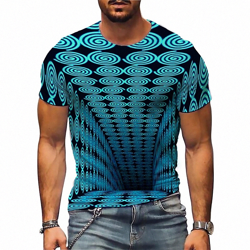 Men's T shirt 3D Print Graphic Optical Illusion Crew Neck Daily Sports Print Short Sleeve Tops Casual Classic Designer Big and Tall Blue 77i