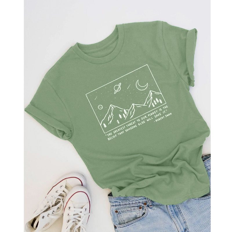 

Save Planet T-shirt Mountain Graphic Tees Women Summer Short Sleeve Art Tops Fashion Slogan Tumblr T Shirt Cotton Drop Shipping Y200412, Green