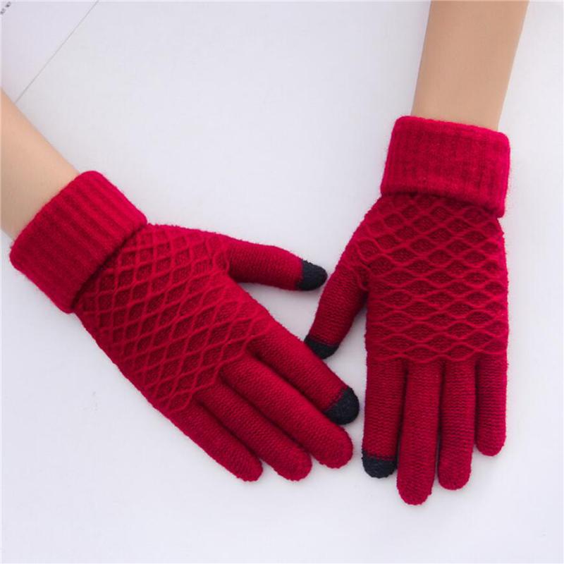

2020 Winter Full Finger Gloves Fashion Knitted Ladies Gloves Touch Screen Cute Cartoon Bear Print Wool Girls Christmas Gifts