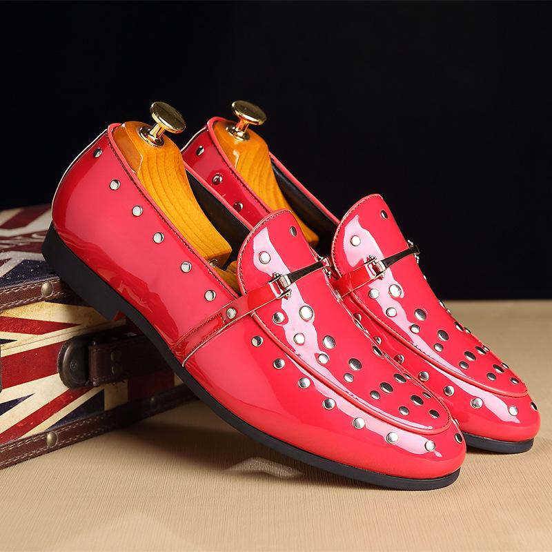 

Male Casual Patent Leather Shoes Men Fashion Rivet Loafers Shoes Formal Men Classic Party Wedding Dress Zapatos De Hombre, Blue