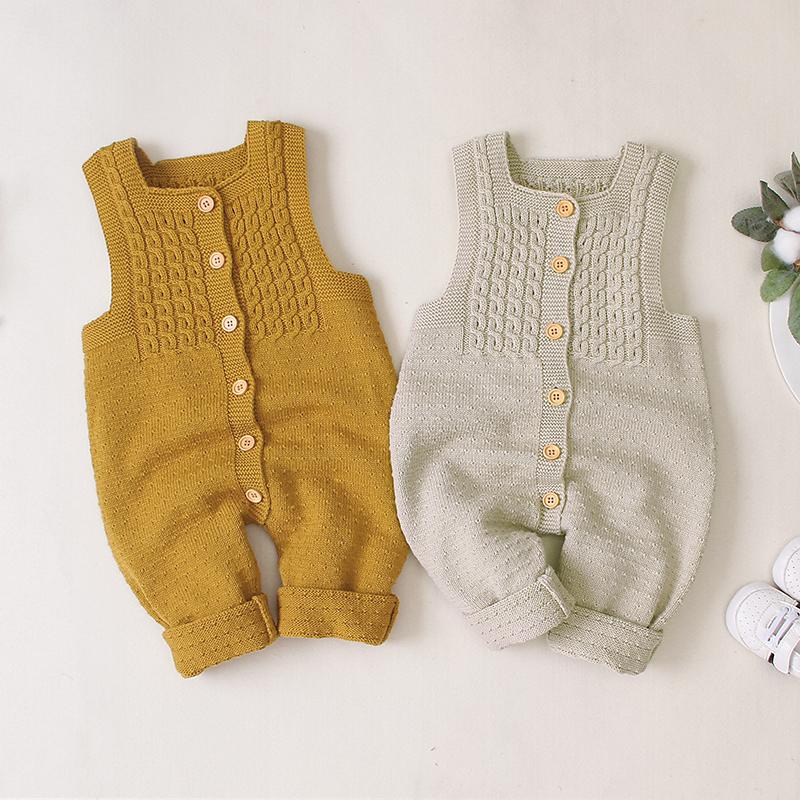 

Newborn Baby Girls Ruffle Knitted Wool Romper Infant Jumpsuit Playsuit Pajamas Baby Clothes Cotton Sleeveless Girls Rompers