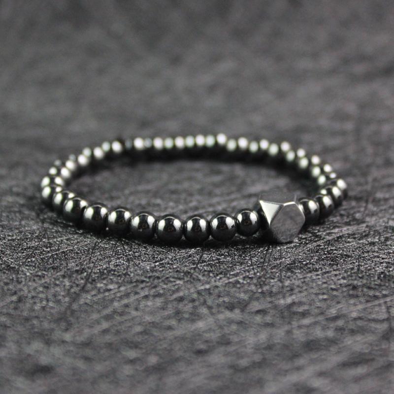 

Fashion Black Hematite Beads Bracelet Men Polyhedral Charm Bracelet Jewellery