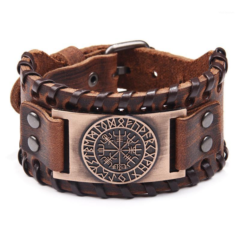 

Retro viking leather bracelet for men with Odin symbol of runes Nordic compass bracelets1