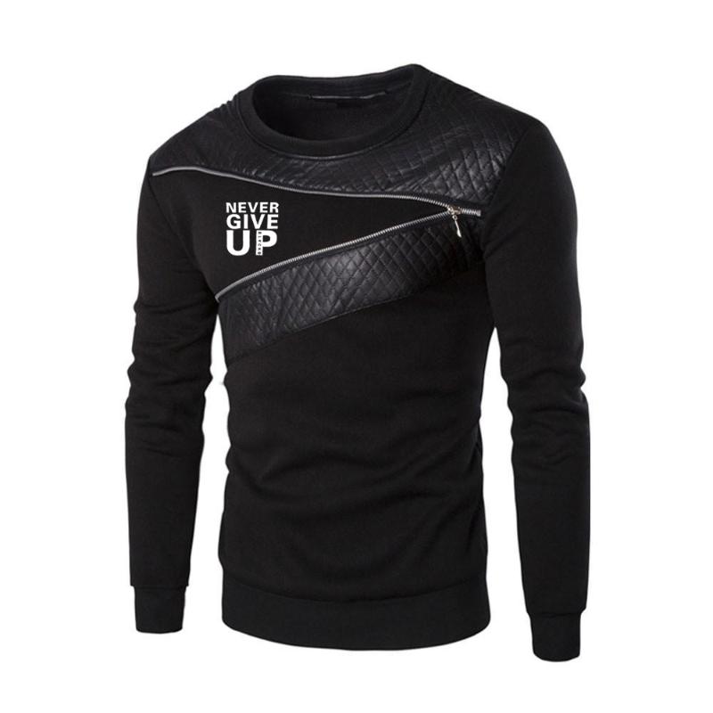 

2020 Spring And Autumn Never Give Up Male New Style Wild Comfortable Round Neck Splicing Fashion Leisure Hedging Tops, Black