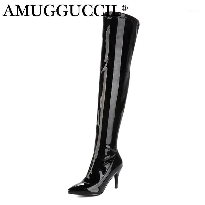 

Plus Big Size 32-46 Black Red White Zip High Heel Sexy Over The Knee Thigh High Autumn Winter Women Boot X16431