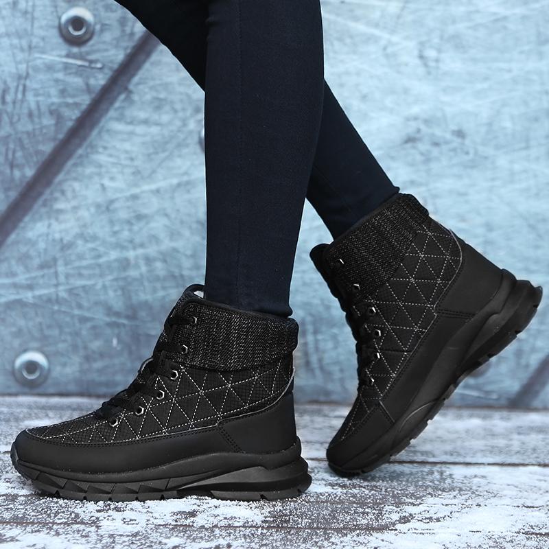 

Women's Winter Fluff Lining Cozy Middle Calf Rubber Sole Lace-up Cow Leather Casual Shoes Lace BeigeWomen's Shoes Snow Boots, Black