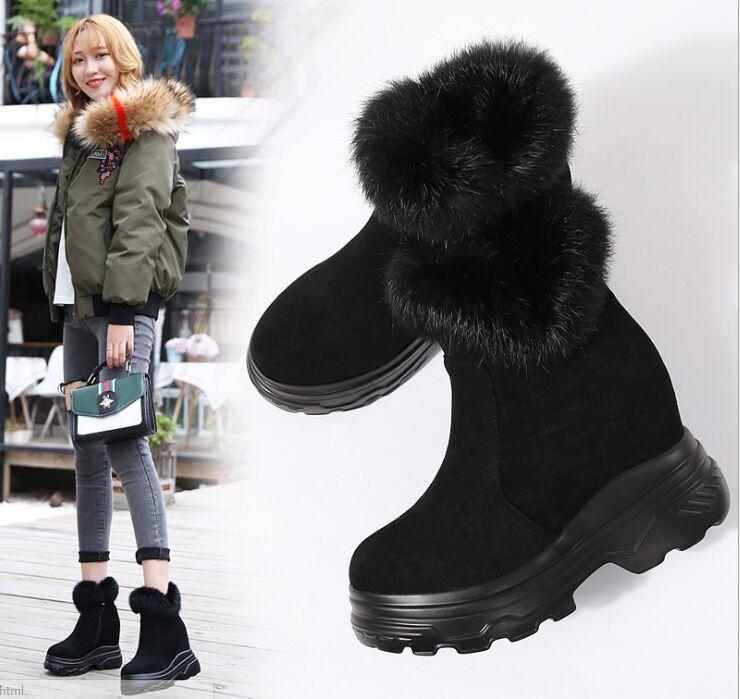 

New Arrival Fashion Suede Leather Women Snow Boots Winter Warm Plush Women's boots Waterproof Ankle Platform shoes, Black