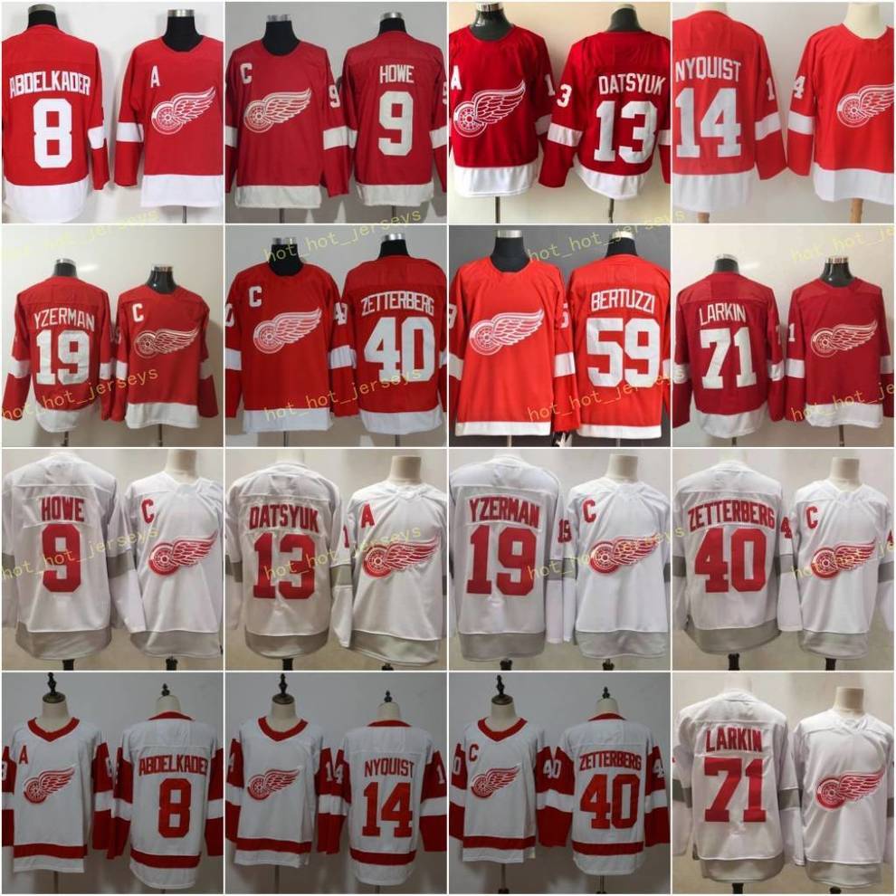 

2021 Reverse Retro Detroit Red Wings 13 Pavel Datsyuk Hockey 9 Gordie Howe 40 Henrik Zetterberg 19 Steve Yzerman 71 Dylan Larkin Stitched, Black;red